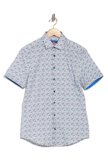 Soul Of London Short Sleeve Stretch Cotton Sport Shirt In Blue/bleu