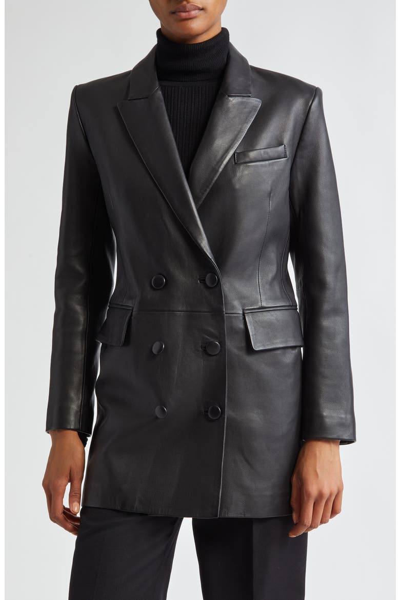 Declan Double Breasted Leather Jacket, Main, color, BLACK