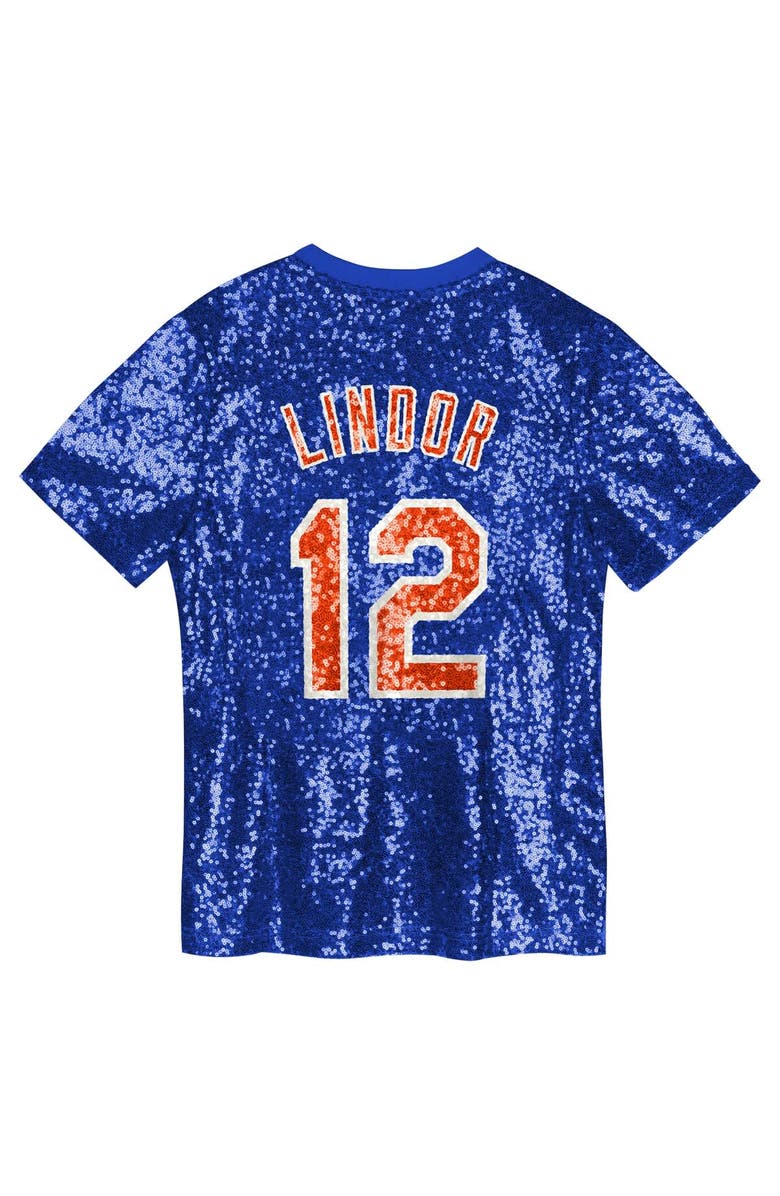 Outerstuff Juniors Francisco Lindor Royal New York Mets Name & Number Sequin V-Neck Top, Alternate, color, Royal