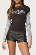 EDIKTED Montana Camo Layered Long Sleeve Graphic T-Shirt