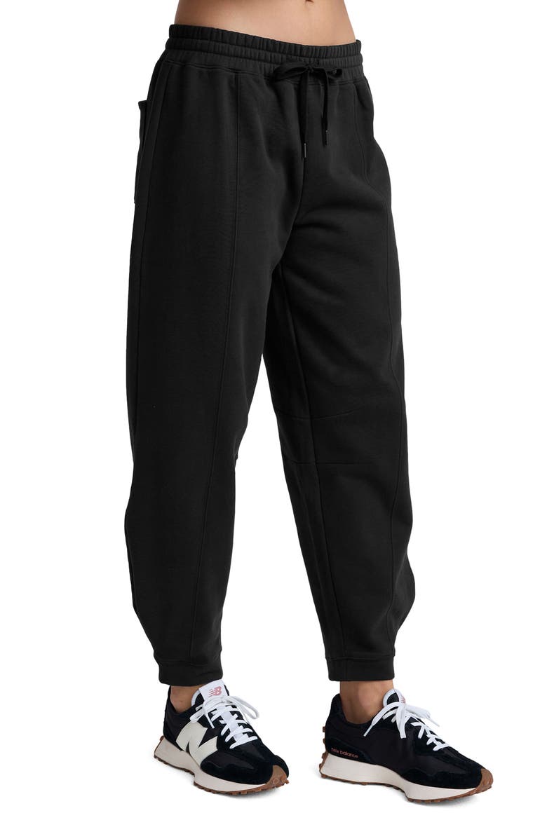 LuxeFleece Barrel Leg Sweatpants, Alternate, color, BLACK
