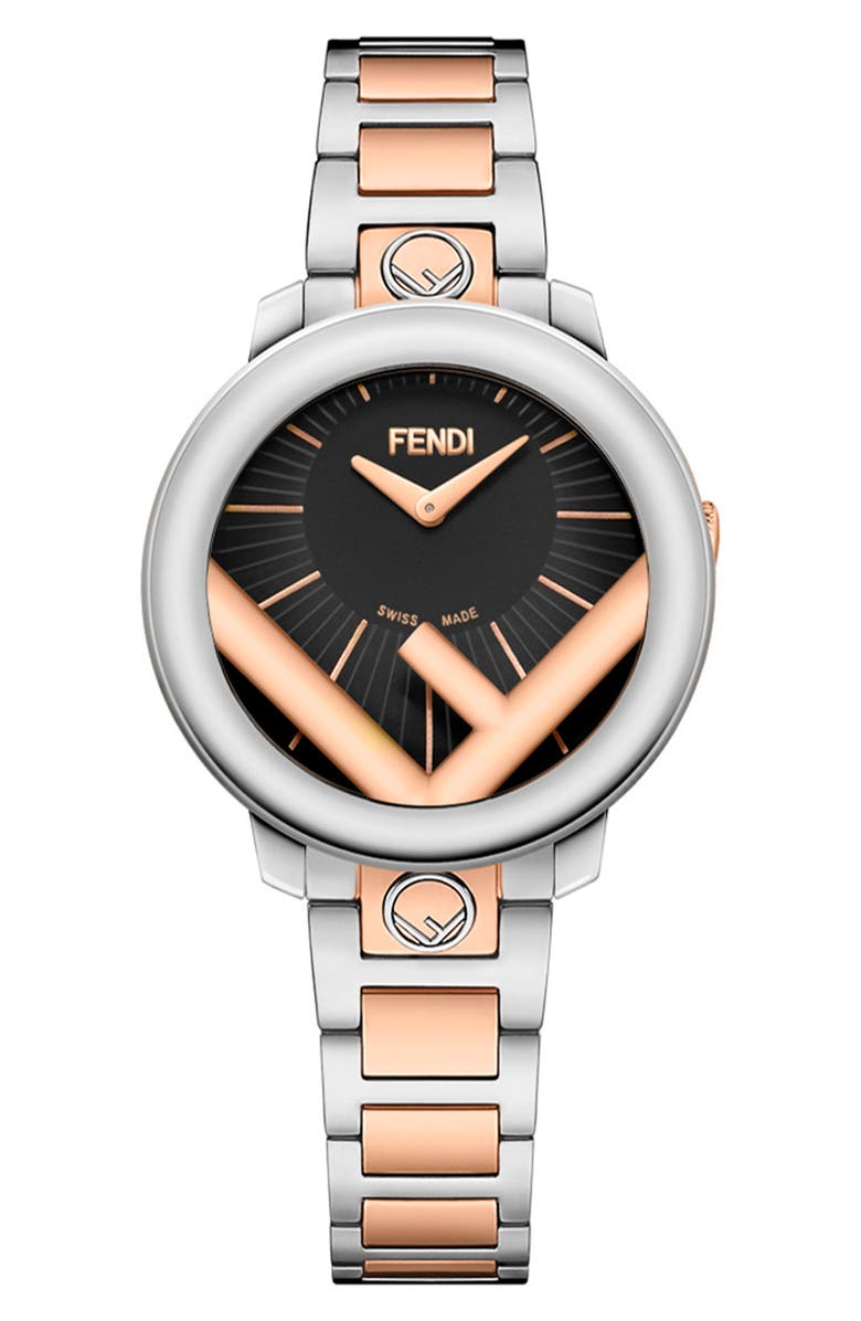 Fendi Run Away Two-Tone Swiss Quartz Bracelet Watch, 36mm, Main, color, Rose Gold Black Two Tone