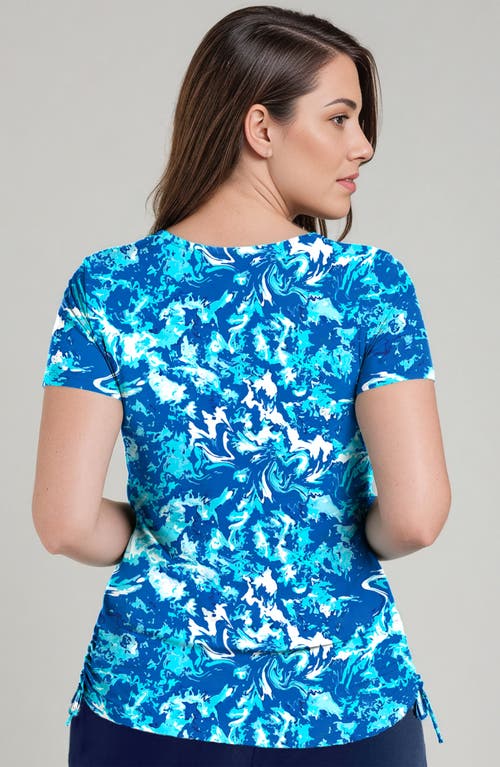 Calypsa Plus Size Short Sleeve Adele Swim Top In Blue