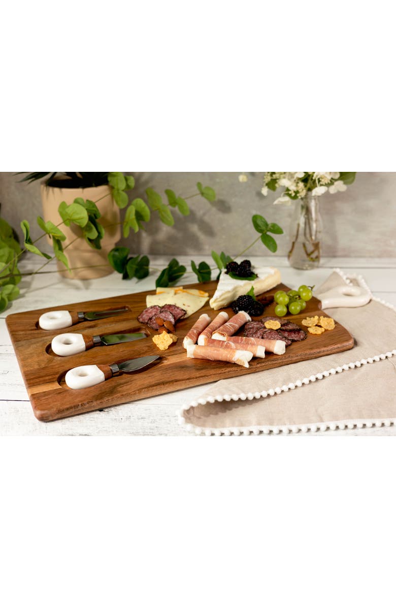 Jeanne Fitz Wood + White Collection Acacia Wood Board with Inlaid Knives, Alternate, color, White And Brown