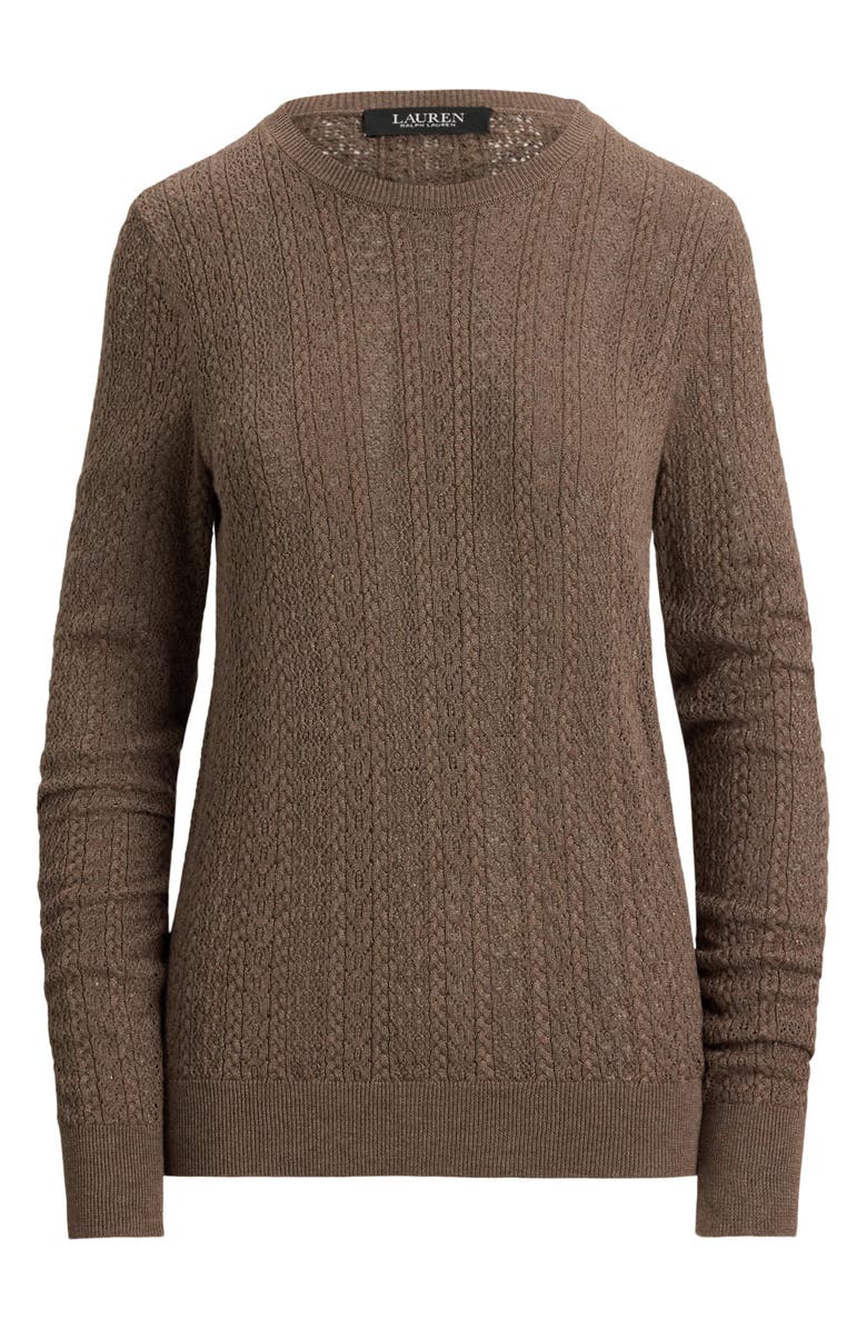 Lauren Ralph Lauren Pointelle Stitch Cotton Blend Sweater, Alternate, color, Taupe Brown Heather