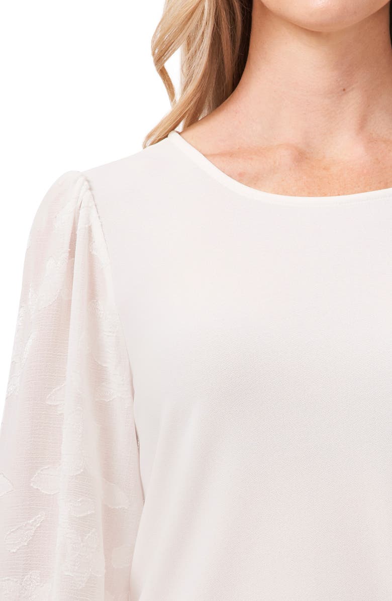CeCe Lace Sleeve Stretch Crepe Blouse, Alternate, color, Soft Ecru