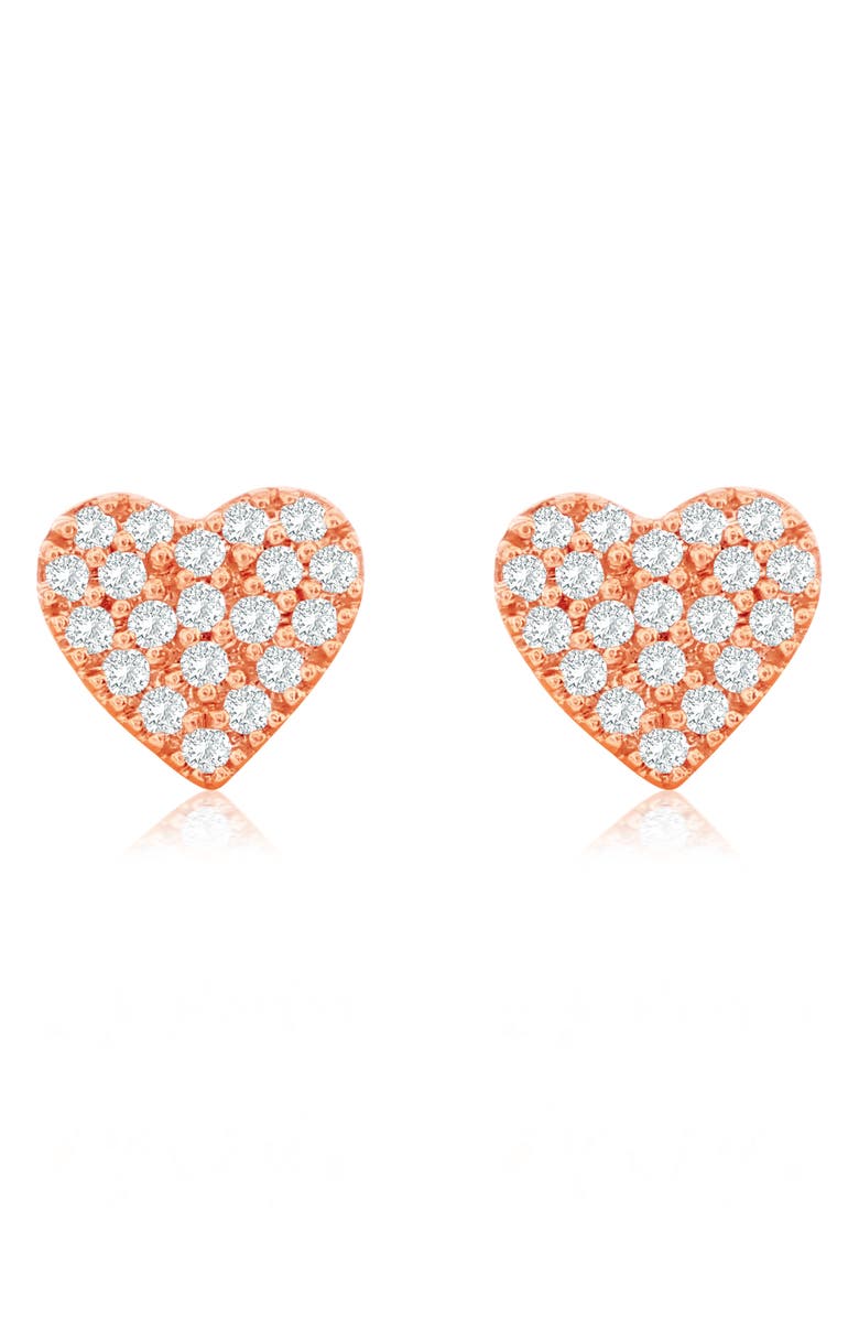 SUZY LEVIAN DIAMONDS Pavé Simulated Diamond Heart Stud Earrings, Main, color, Rose Gold