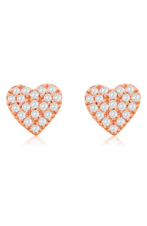 Pavé Simulated Diamond Heart Stud Earrings