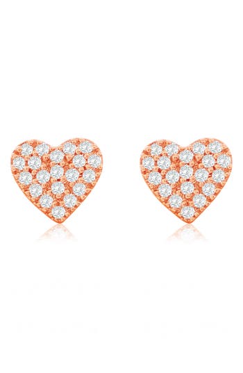 Suzy Levian Diamonds Pavé Simulated Diamond Heart Stud Earrings In Rose Gold