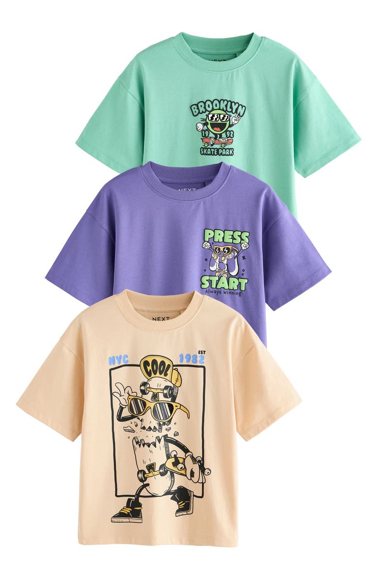 NEXT Kids' Assorted 3-Pack Carton Graphic T-Shirts, Main, color, 