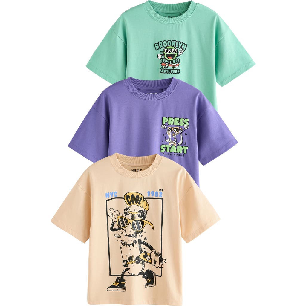 Next Kids' Assorted 3-pack Carton Graphic T-shirts In Yellow