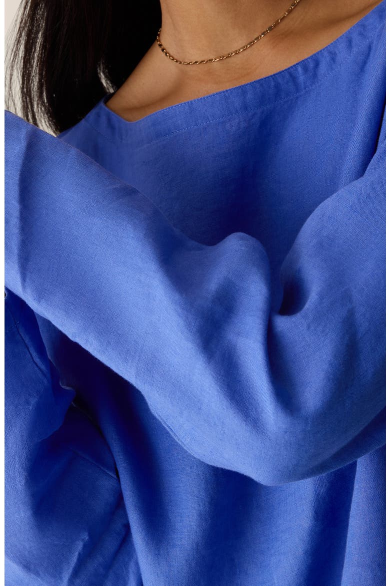 Boxy Bateau Neck Organic Linen Top, Alternate, color, BLUE STAR