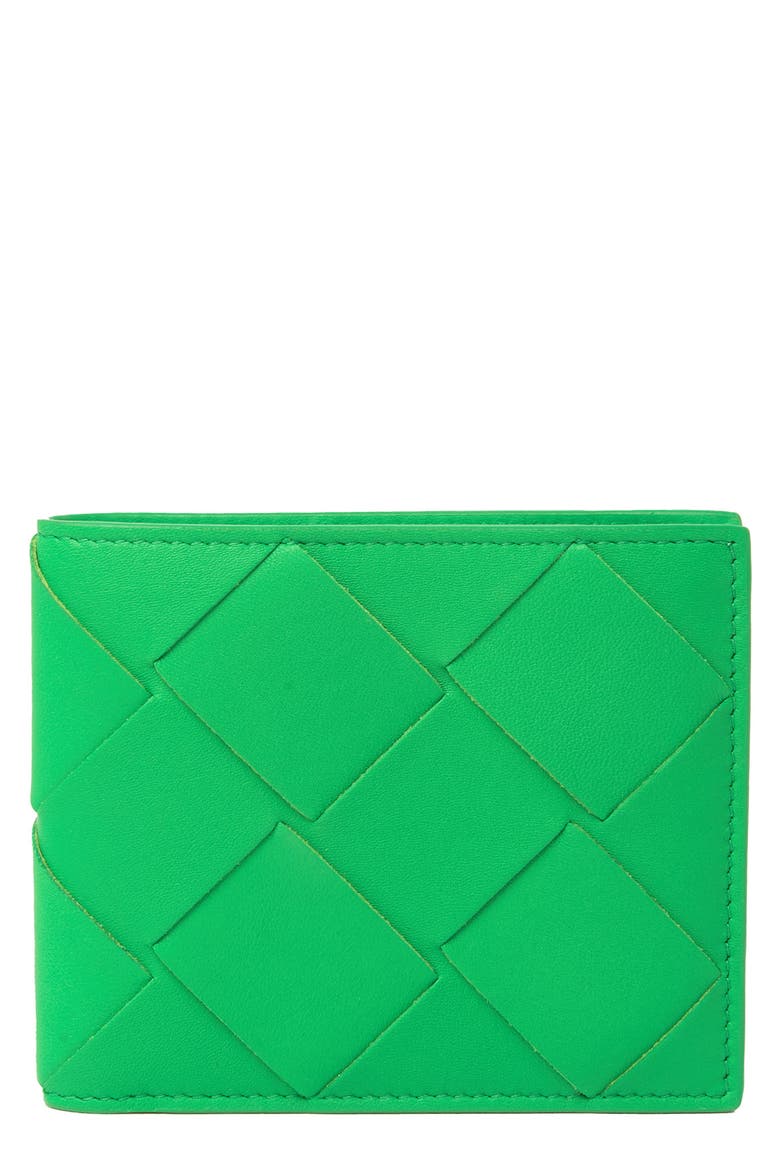 Veneta Large Weave Bi-Fold Wallet, Main, color, GRASS