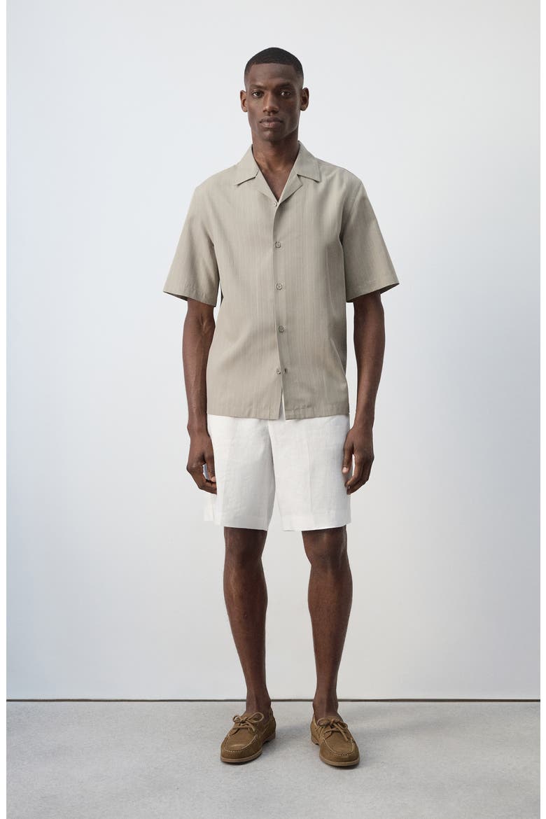 Pinstripe Short Sleeve Woven Shirt, Alternate, color, MEDIUM BROWN