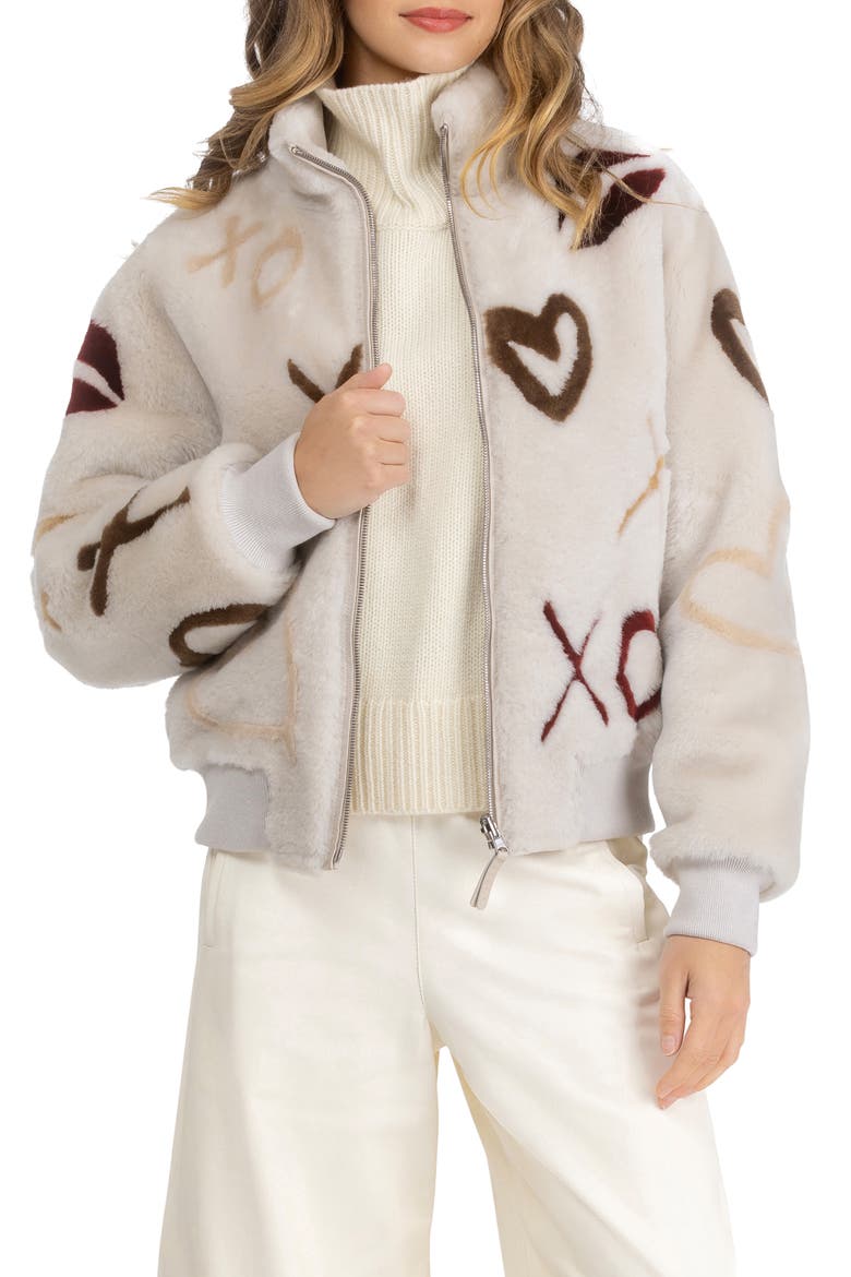 Reversible Shearing Lamb Bomber Jacket, Alternate, color, CREAM/XO MULTI