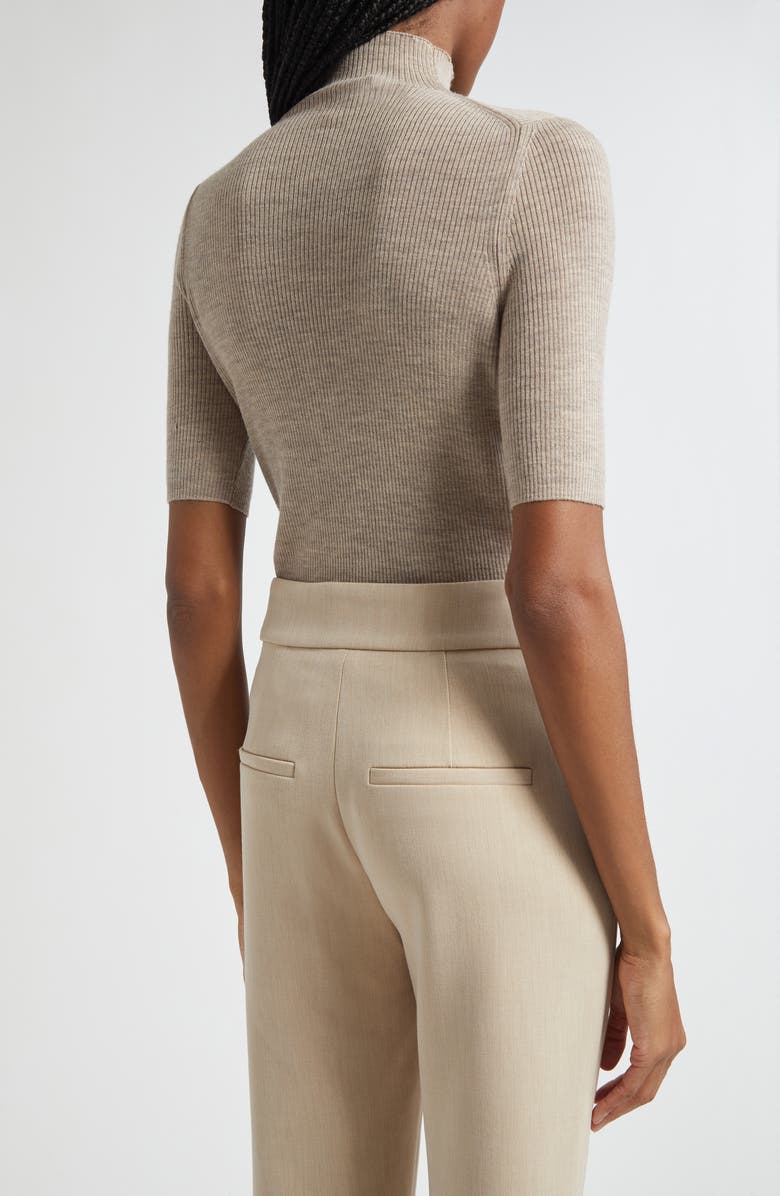 Veronica Beard Alastair Rib Short Sleeve Merino Wool Sweater, Alternate, color, Oatmeal Melange