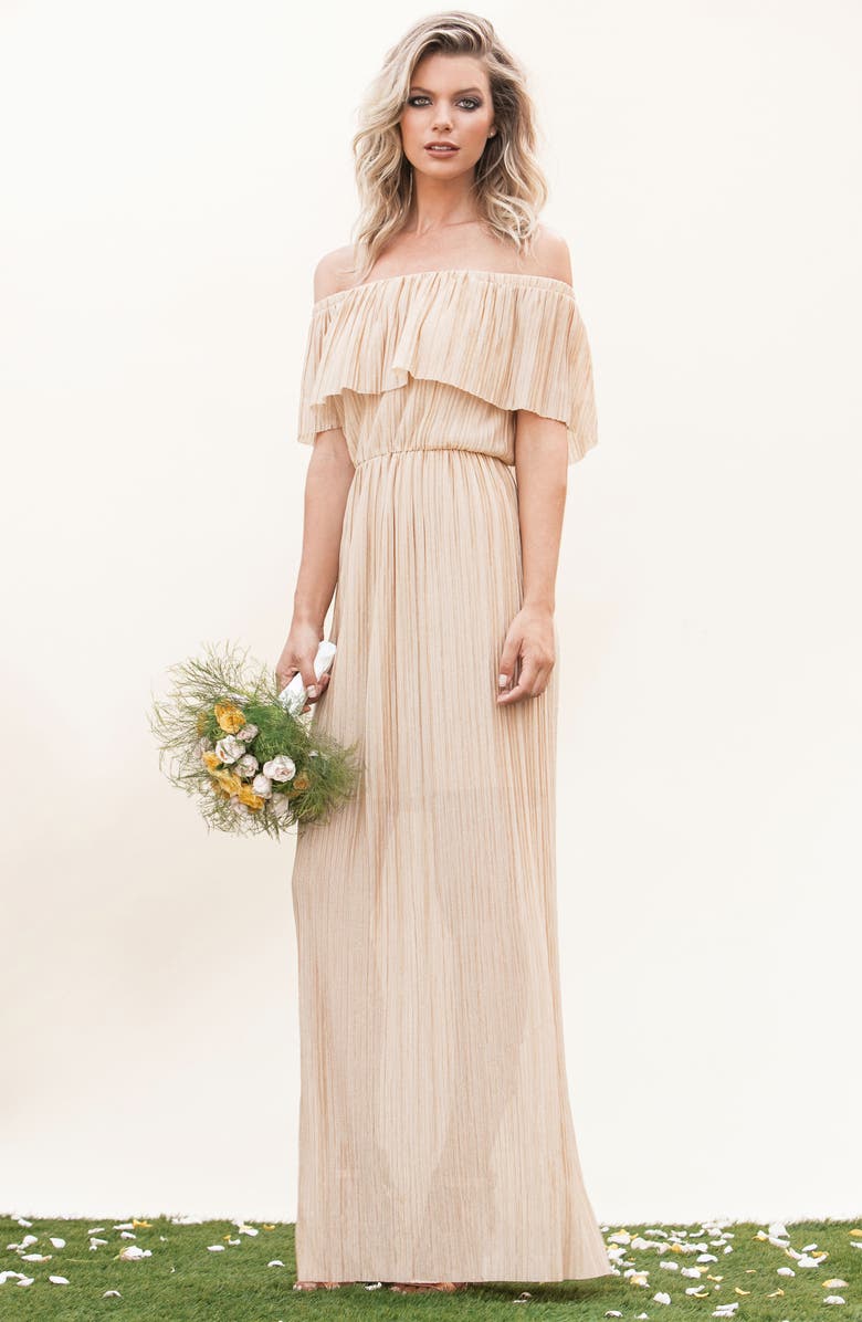 Dress the Population Athena Maxi Dress, Alternate, color, Light Gold