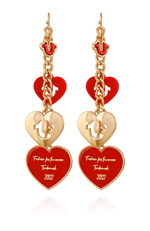 True Religion Cascading Red Heart Linear Earring In Multi