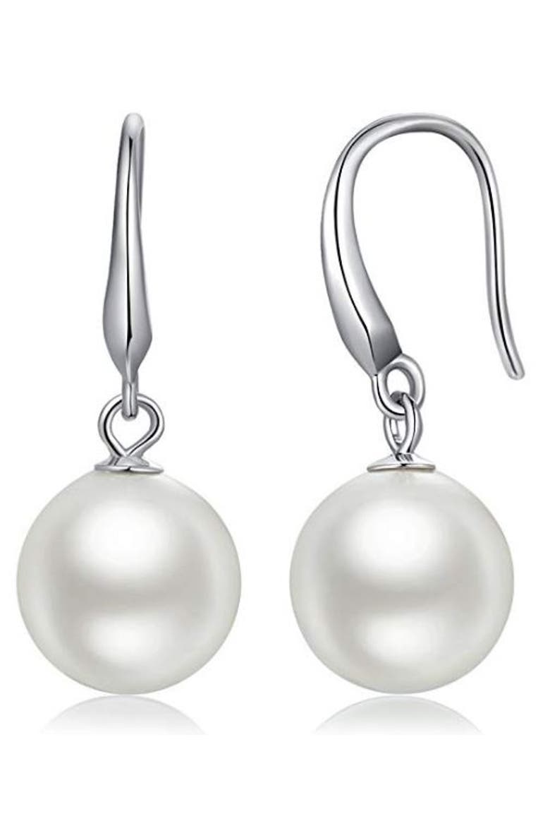 Dangle Drop Pearl Earrings, Main, color, Silver