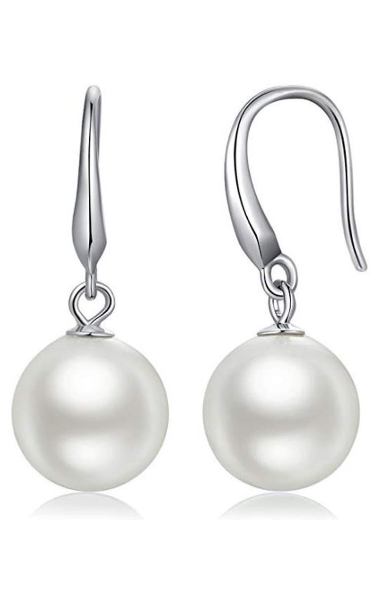 Donatello Gian Dangle Drop Pearl Earrings, Main, color, Silver