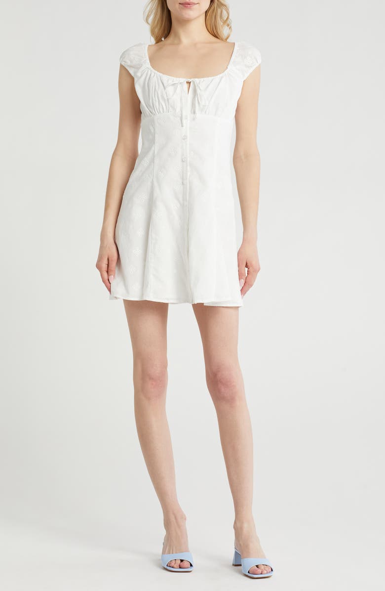 Cotton Eyelet Tie Front Ruched Minidress