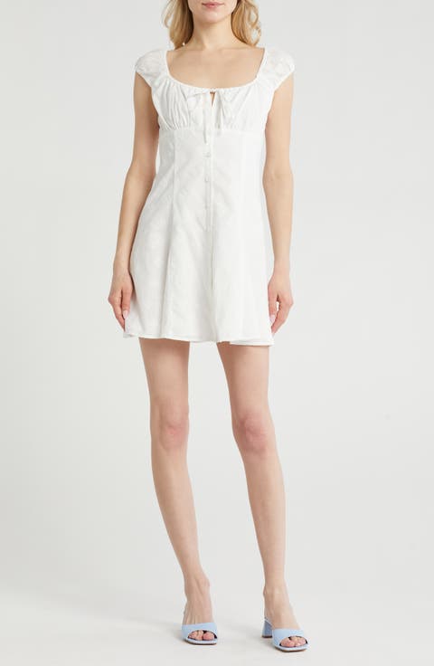 Cotton Eyelet Tie Front Ruched Minidress