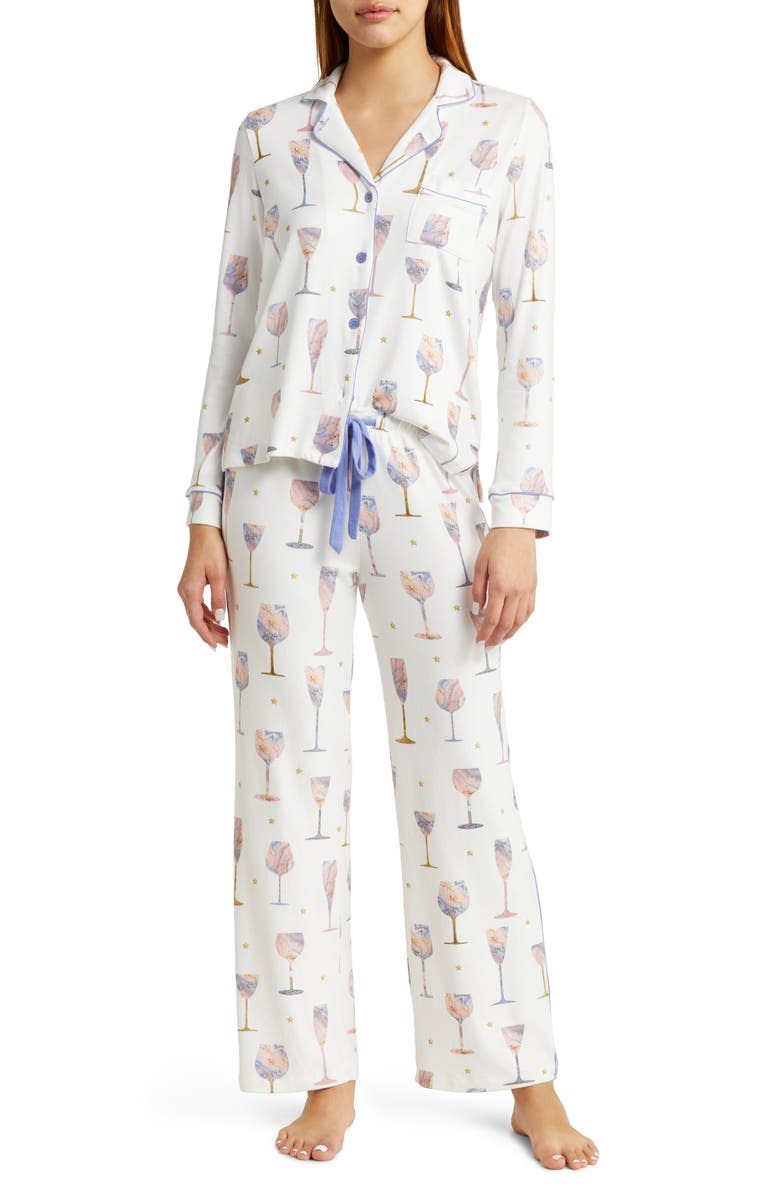 PJ Salvage Wine Glass Print Brushed Jersey Pajamas, Main, color, 