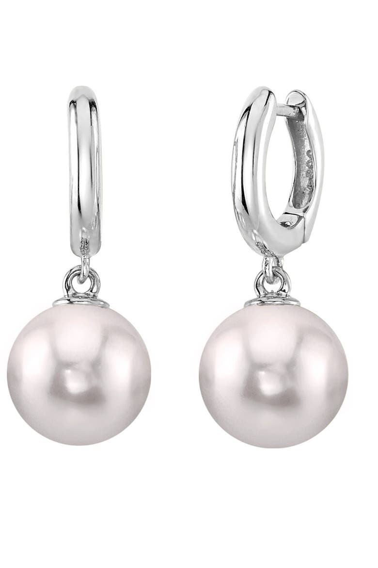Japanese Akoya Pearl Huggie Mary Earrings, Main, color, White Gold