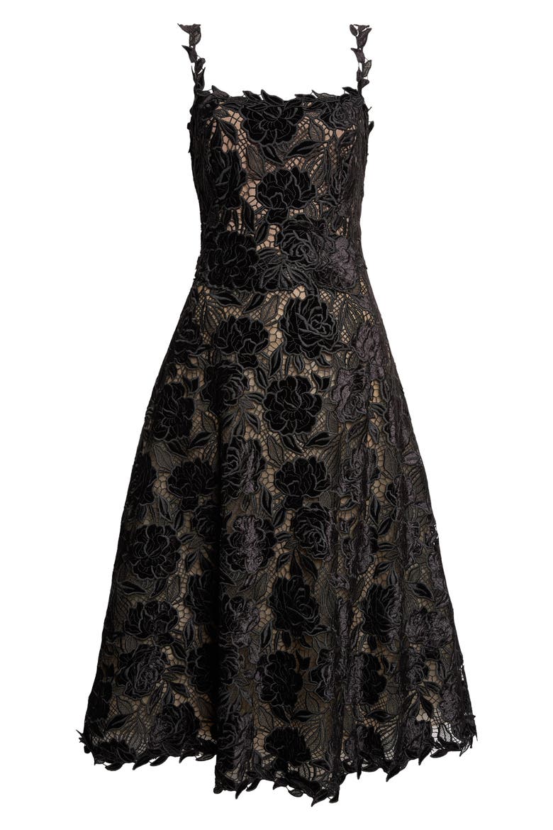 Velvet Rose Lace Midi Dress, Main, color, BLACK