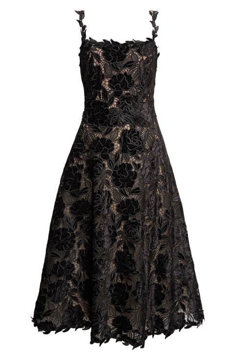 Velvet Rose Lace Midi Dress
