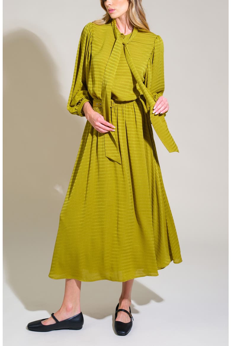 Satin Long Sleeve Midi Dress, Alternate, color, DIJON