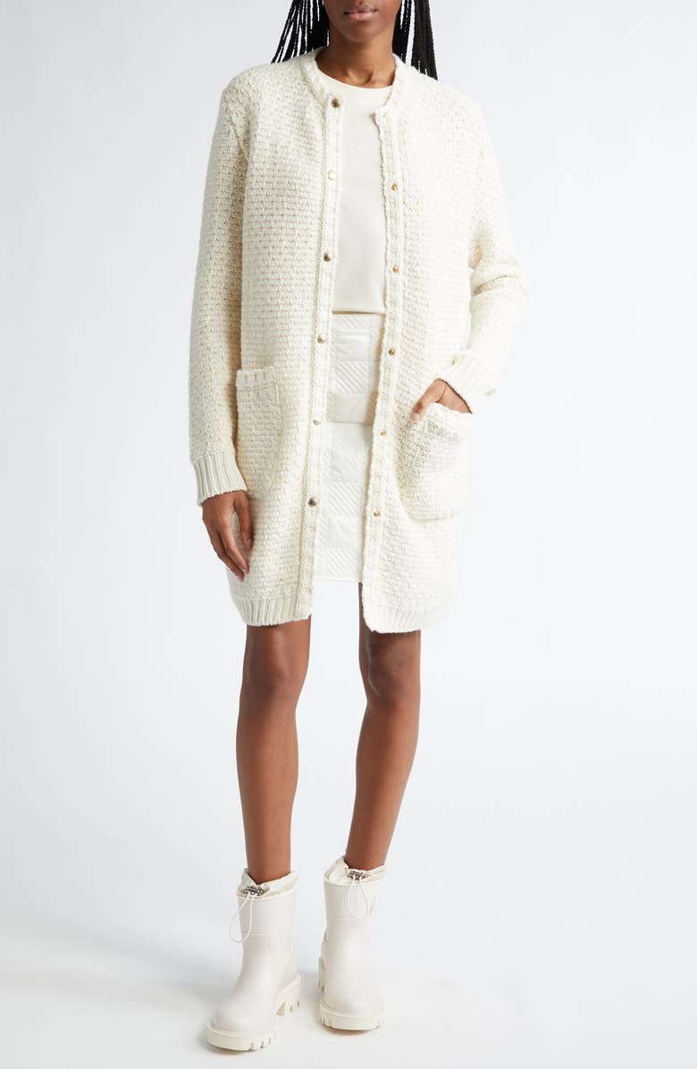 Moncler Mixed Media Down Cardigan, Alternate, color,