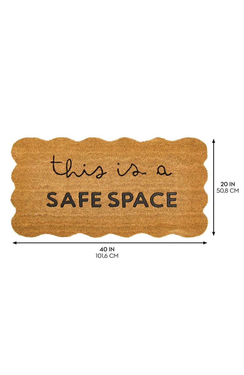 mDesign This is a Safe Space Scalloped Coir Rectangular Doormat, Natural/Black, Alternate, color,
