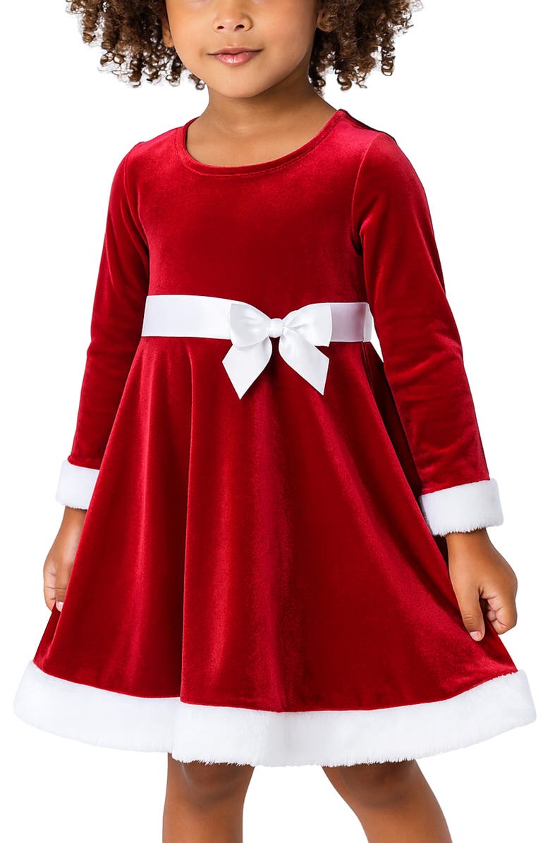 Zunie Kids' Velvet Santa Party Dress & Scrunchie Set, Alternate, color, Red