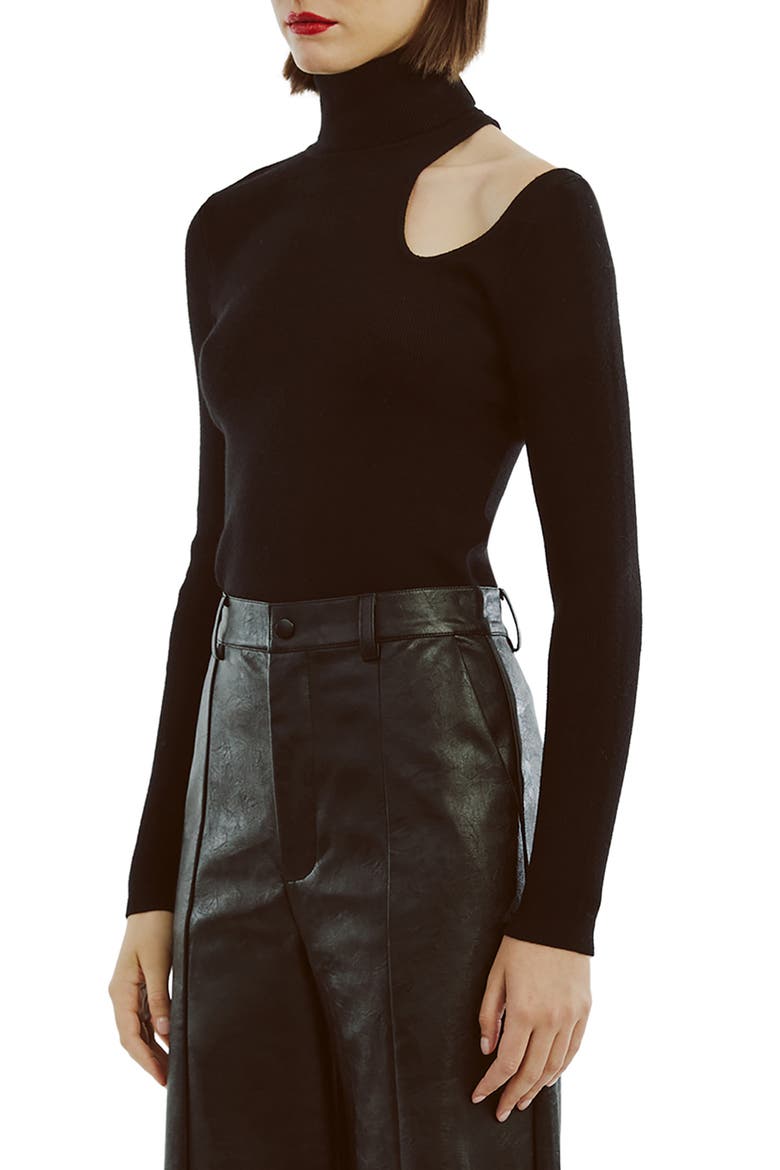 Olesa Asymmetric Turtleneck Top, Alternate, color, BLACK