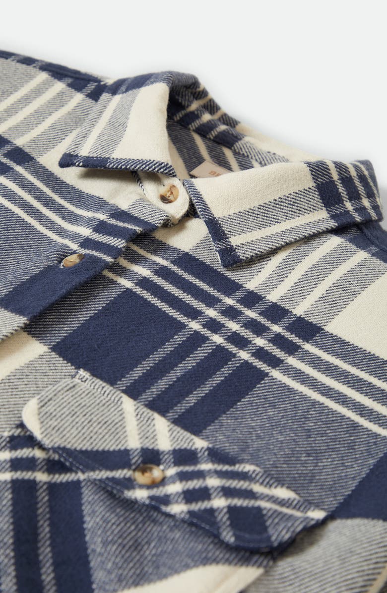 Brixton Bowery Standard Fit Plaid Heavyweight Cotton Flannel Button-Up Shirt, Alternate, color, Azure Blue/ Whitecap Plaid