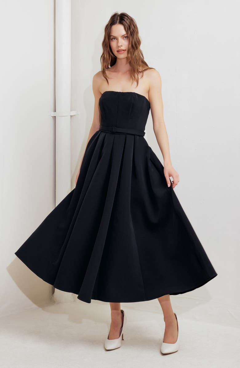 FREEMARKET Belted Strapless Midi Dress, Alternate, color, Black