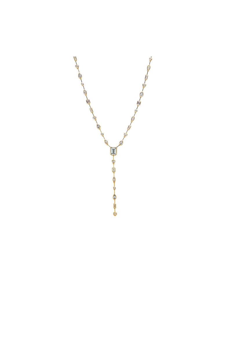 CZ Bezel Emerald Lariat Drop Necklace, Main, color, Gold