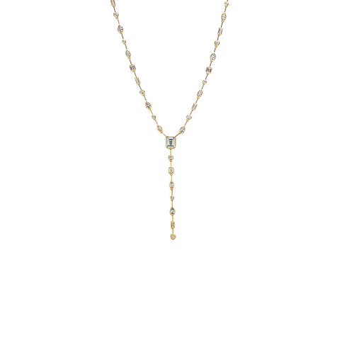 CZ Bezel Emerald Lariat Drop Necklace