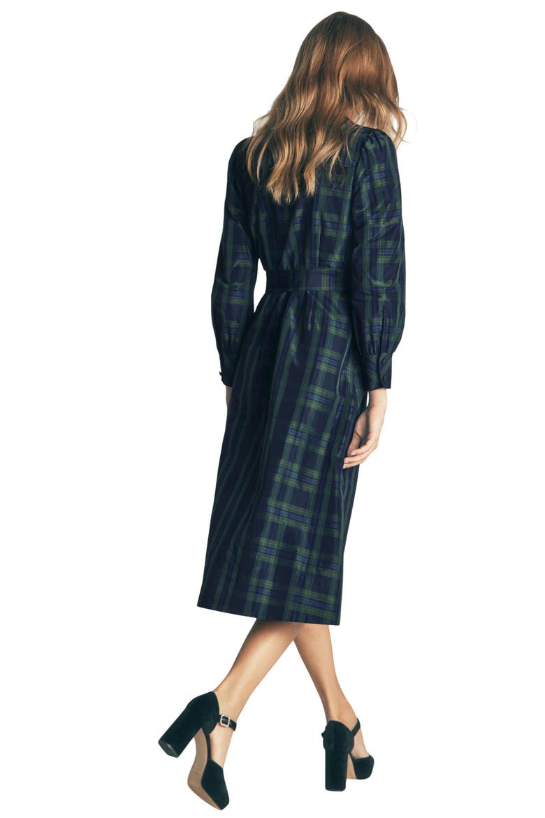 Maeve Occasion Plaid Shirt Dress, Alternate, color, NAVY, GREEN AND BLUE CHECK