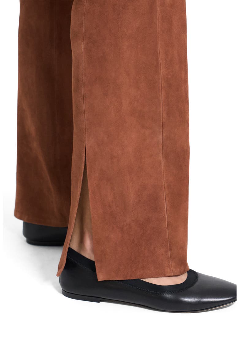 Slit Hem Straight Leg Suede Pants, Alternate, color, CARAMEL