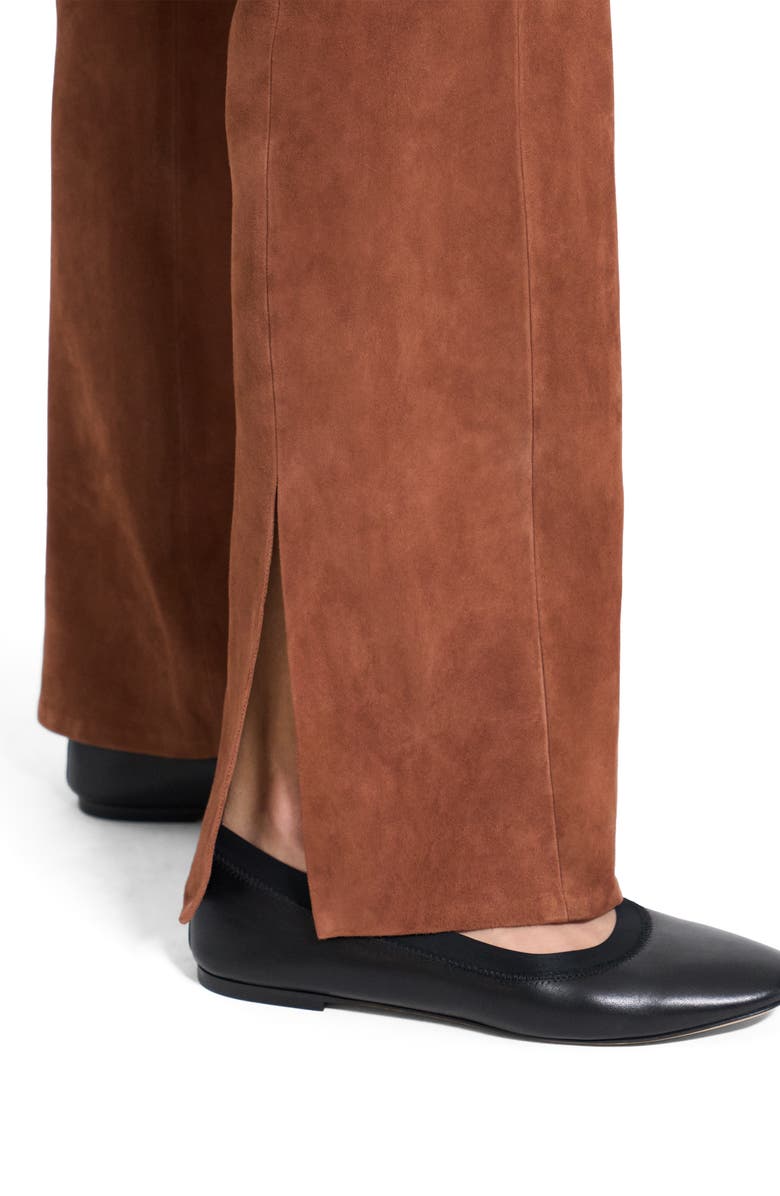Theory Slit Hem Straight Leg Suede Pants, Alternate, color, Caramel