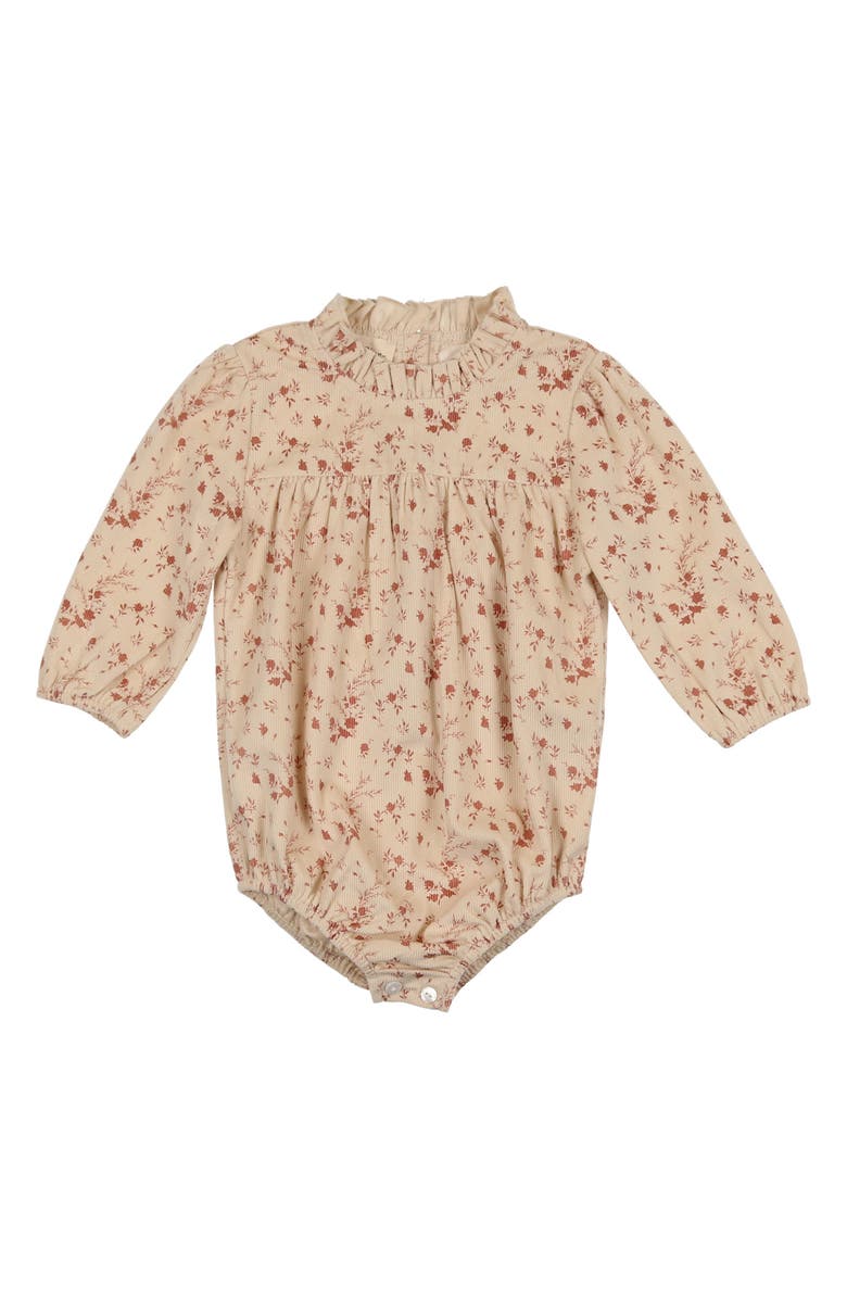 Manière Floral Ruffle Neck Corduroy Bubble Romper, Main, color, 