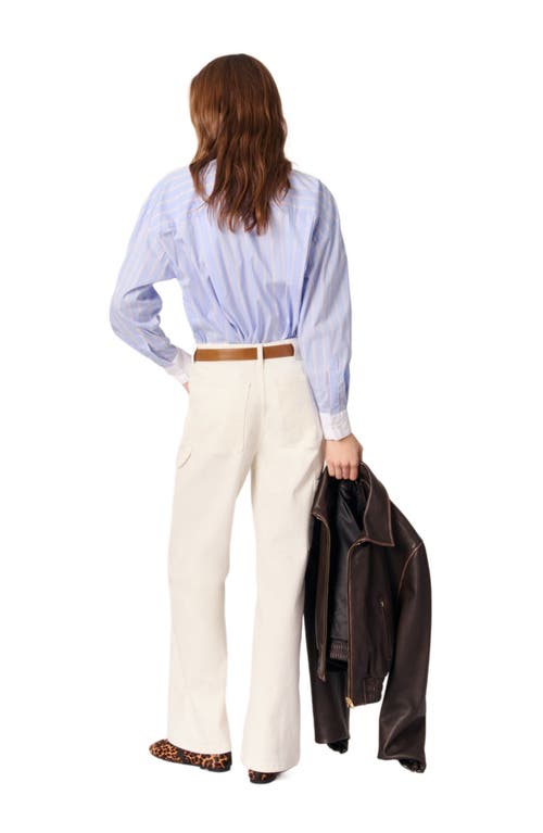 Maje Striped Shirt With Beaded Collar In Light Blue Stripes