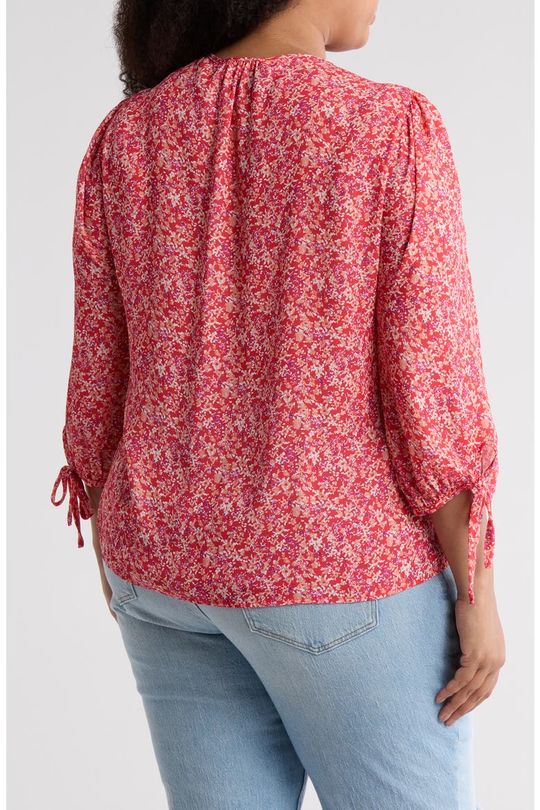 Ditsy Floral V-Neck Long Sleeve Top, Alternate, color, RED