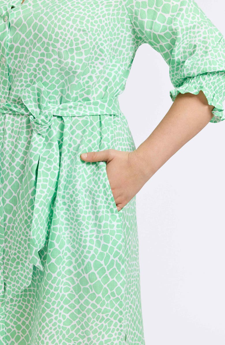 Foxcroft Abby Belted Linen Blend Shirtdress, Alternate, color, New Leaf/ White