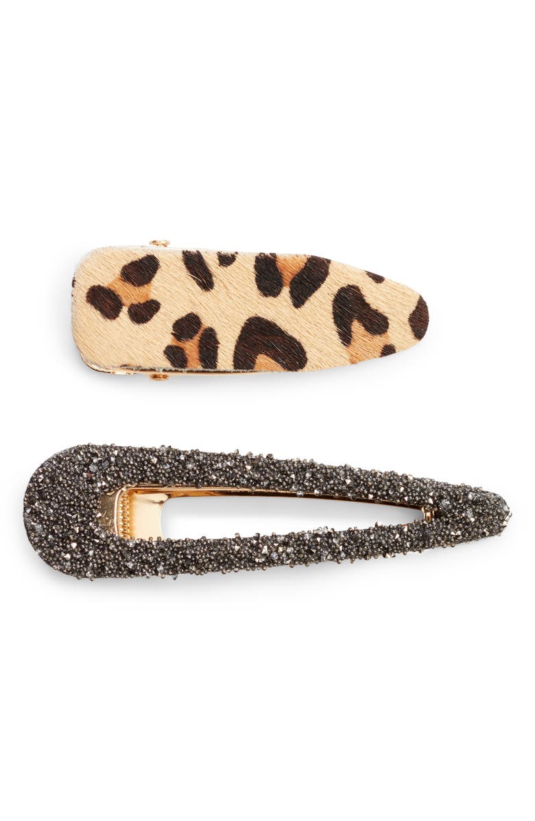 BP. x Claudia Sulewski Set of 2 Leopard & Glitter Hair Clips, Main, color, 