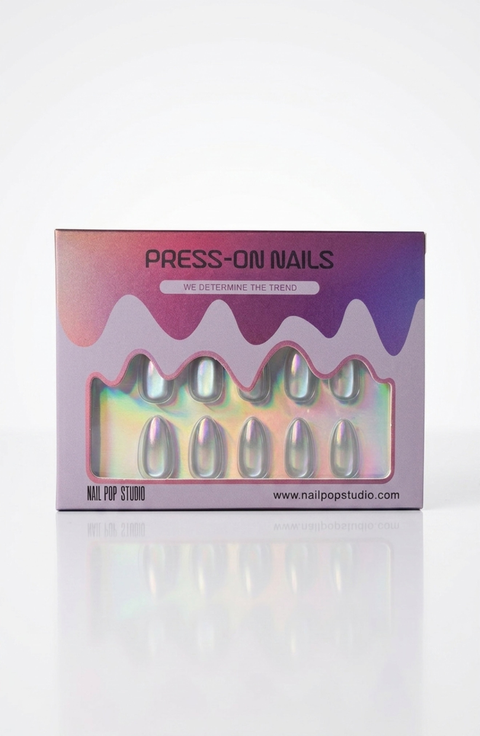 Fairy Chrome Almond Press On Nails
