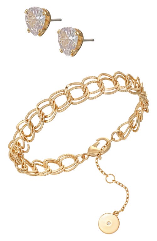 Vince Camuto Double Link Bracelet & Cubic Zirconia Stud Earrings Gift Set In Gold