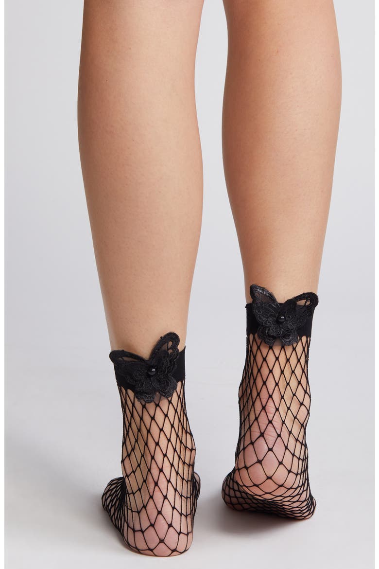 Butterfly Fishnet Socks, Alternate, color, BLACK